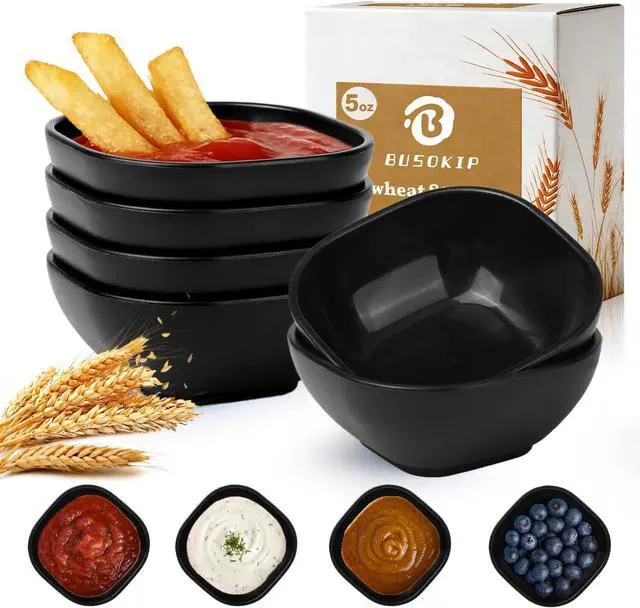 Main image of Wheat Straw Small Bowls 5 OZ, Unbreakable Soy Sauce Dish - Black | Microwave Safe Dipping Bowls Set of 6, Plastic Ramekins, Dipping Sauce Cups, Small Dip Bowls for Party, Outdoor, Kitchen