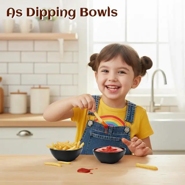 Alt view image 6 of 7 - Wheat Straw Small Bowls 5 OZ, Unbreakable Soy Sauce Dish - Black | Microwave Safe Dipping Bowls Set of 6, Plastic Ramekins, Dipping Sauce Cups, Small Dip Bowls for Party, Outdoor, Kitchen