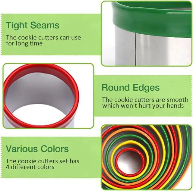 Alt view image 3 of 7 - Alimat PluS Round Biscuit Cutter Set, 12 Pack Circle Cookie Cutters | Stainless Steel Donut Cutter with Colorful Rubber Coating, Different Sizes for Dough, Fondant, Clay