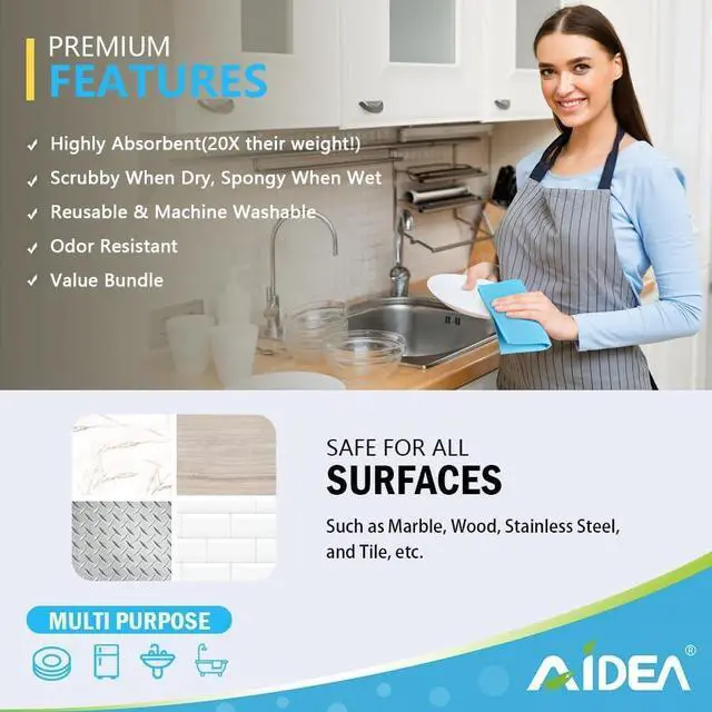Alt view image 2 of 7 - AIDEA Swedish Dishcloths for Kitchen-10PK, Reusable Paper Towels 7" x 6" | Absorbent Sponge Dish Cloth, Dish Rags for Washing Dishes, Swedish Dish Towels for Home, Kitchen, Glasses Wipes