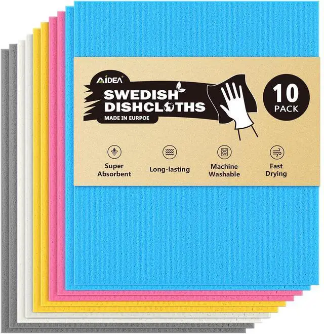 Main image of AIDEA Swedish Dishcloths for Kitchen-10PK, Reusable Paper Towels 7" x 6" | Absorbent Sponge Dish Cloth, Dish Rags for Washing Dishes, Swedish Dish Towels for Home, Kitchen, Glasses Wipes