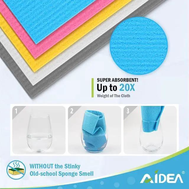 Alt view image 3 of 7 - AIDEA Swedish Dishcloths for Kitchen-10PK, Reusable Paper Towels 7" x 6" | Absorbent Sponge Dish Cloth, Dish Rags for Washing Dishes, Swedish Dish Towels for Home, Kitchen, Glasses Wipes