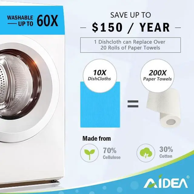 Alt view image 5 of 7 - AIDEA Swedish Dishcloths for Kitchen-10PK, Reusable Paper Towels 7" x 6" | Absorbent Sponge Dish Cloth, Dish Rags for Washing Dishes, Swedish Dish Towels for Home, Kitchen, Glasses Wipes