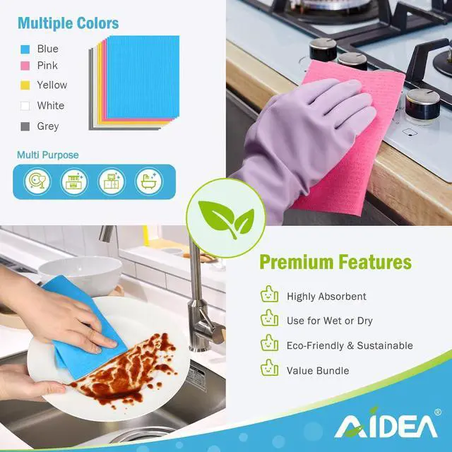 Alt view image 6 of 7 - AIDEA Swedish Dishcloths for Kitchen-10PK, Reusable Paper Towels 7" x 6" | Absorbent Sponge Dish Cloth, Dish Rags for Washing Dishes, Swedish Dish Towels for Home, Kitchen, Glasses Wipes