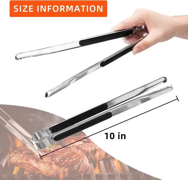 Alt view image 2 of 7 - 4 Pack Premium Stainless Steel Kitchen Tongs, Serving Tongs for Cooking | 10 inch XEVOM Metal Food Tongs with Non-Slip Grip, Heat Resistant Grill Tongs