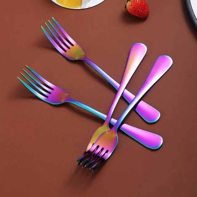 Alt view image 5 of 7 - Rainbow Dinner Forks Set of 4, Berglander Stainless Steel Titanium Mutil-Color Plating Fork Set, Colorful Forks And Spoons Silverware, Table Forks Set Sturdy And Dishwasher Safe