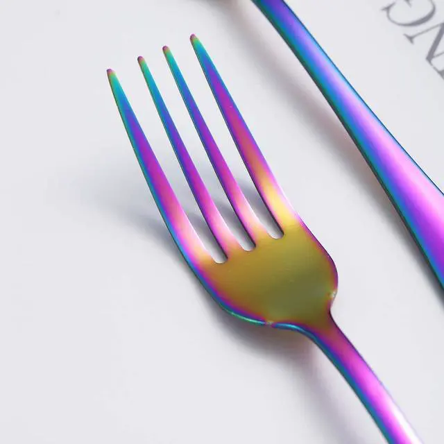 Alt view image 7 of 7 - Rainbow Dinner Forks Set of 4, Berglander Stainless Steel Titanium Mutil-Color Plating Fork Set, Colorful Forks And Spoons Silverware, Table Forks Set Sturdy And Dishwasher Safe