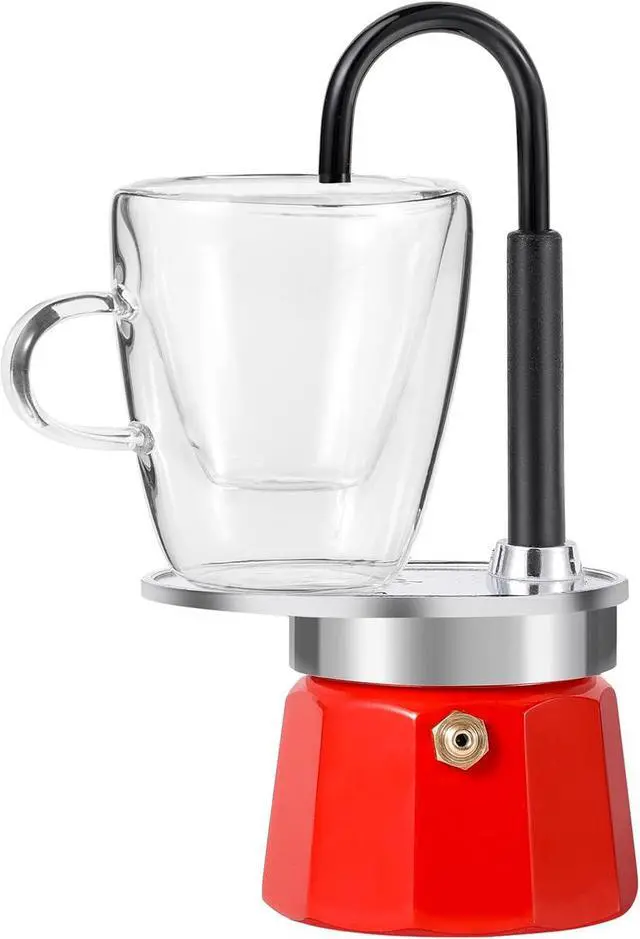 Main image of MVPLUE-Mini Express Swiss Single Tube Moka Pot Aluminum RedMoka Set includes One Double Wall 3oz Cup,Enjoy delicious coffee in no time