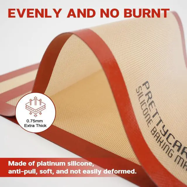 Alt view image 2 of 7 - Silicone Baking Mat Set by PrettyCare (2 Half Sheet and 1 Quarter Sheet) Non Stick Cookie Baking Supplies for Bake Pans & Toaster Oven - Macaron/Pastry/Bun/Bread