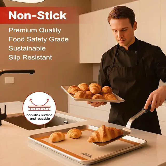 Alt view image 4 of 7 - Silicone Baking Mat Set by PrettyCare (2 Half Sheet and 1 Quarter Sheet) Non Stick Cookie Baking Supplies for Bake Pans & Toaster Oven - Macaron/Pastry/Bun/Bread