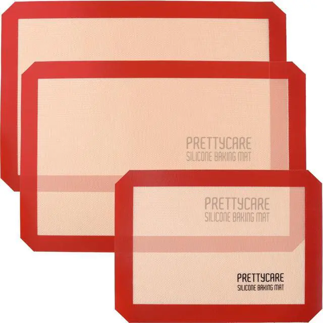 Main image of Silicone Baking Mat Set by PrettyCare (2 Half Sheet and 1 Quarter Sheet) Non Stick Cookie Baking Supplies for Bake Pans & Toaster Oven - Macaron/Pastry/Bun/Bread