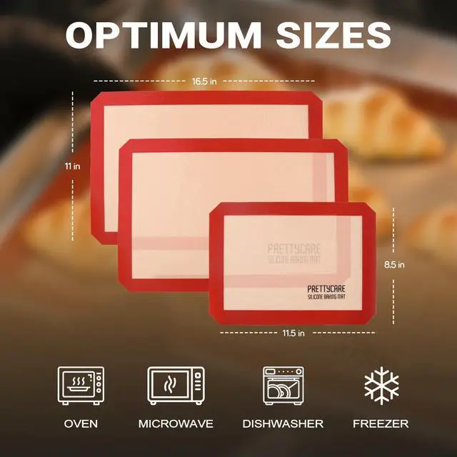 Alt view image 5 of 7 - Silicone Baking Mat Set by PrettyCare (2 Half Sheet and 1 Quarter Sheet) Non Stick Cookie Baking Supplies for Bake Pans & Toaster Oven - Macaron/Pastry/Bun/Bread