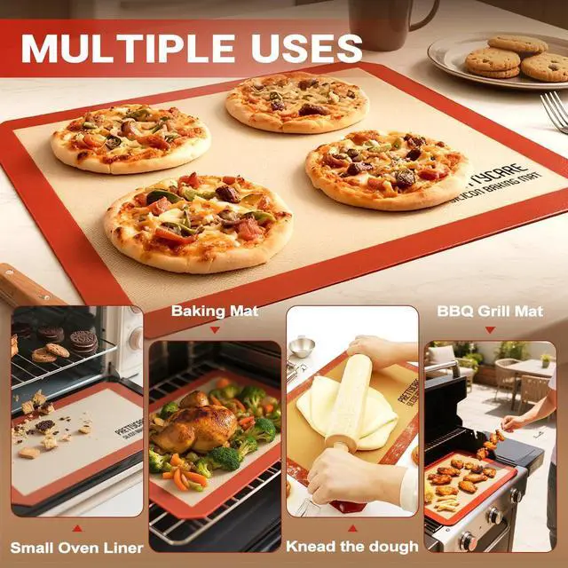 Alt view image 6 of 7 - Silicone Baking Mat Set by PrettyCare (2 Half Sheet and 1 Quarter Sheet) Non Stick Cookie Baking Supplies for Bake Pans & Toaster Oven - Macaron/Pastry/Bun/Bread