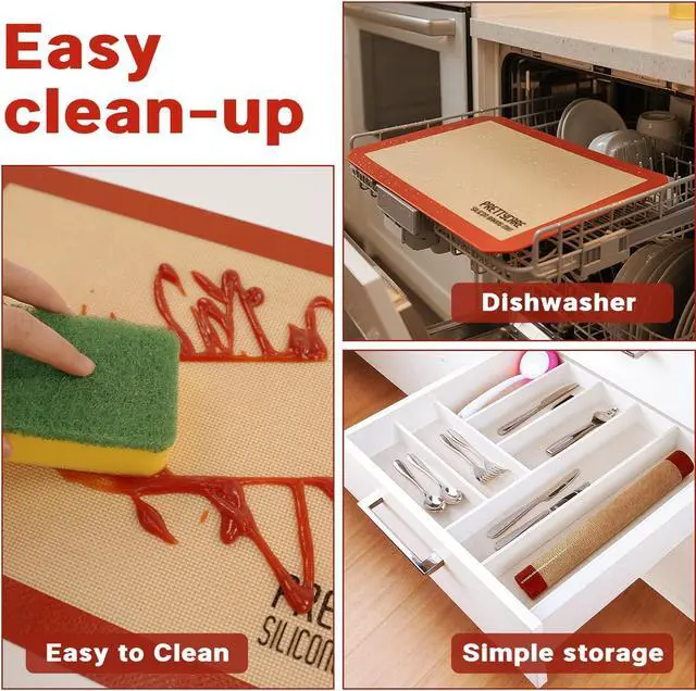 Alt view image 7 of 7 - Silicone Baking Mat Set by PrettyCare (2 Half Sheet and 1 Quarter Sheet) Non Stick Cookie Baking Supplies for Bake Pans & Toaster Oven - Macaron/Pastry/Bun/Bread