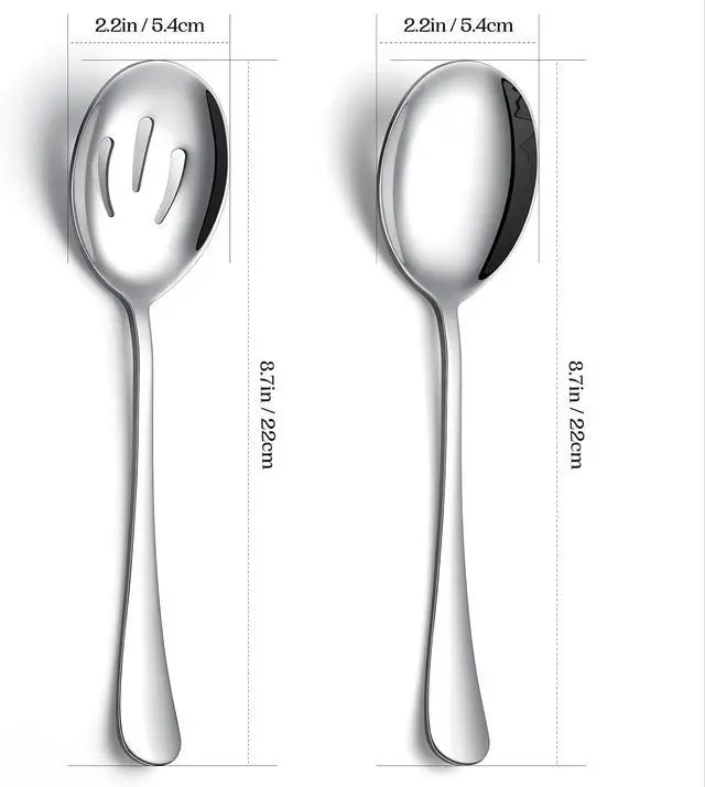 Alt view image 3 of 7 - 4-Piece Serving Spoon Set - Includes 2 Serving Spoons and 2 Slotted Spoons, Large Cutlery for Catering Buffet, Mirror Polished, Dishwasher Safe, 8.7 Inches