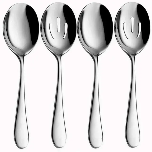 Main image of 4-Piece Serving Spoon Set - Includes 2 Serving Spoons and 2 Slotted Spoons, Large Cutlery for Catering Buffet, Mirror Polished, Dishwasher Safe, 8.7 Inches