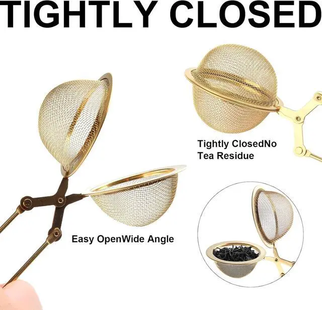 Alt view image 4 of 7 - Luckyiren Snap Tea Ball Infuser with Handle; Premium Stainless Steel Fine Mesh Screen Tea Strainer Filters Colander Cullender Sieve Infusion Steeper Maker for Loose Leaf Tea Herbs, 2 Pieces, Golden