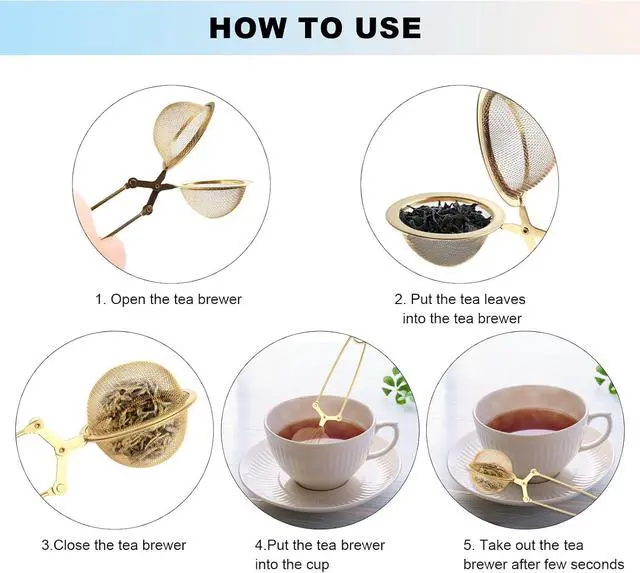 Alt view image 7 of 7 - Luckyiren Snap Tea Ball Infuser with Handle; Premium Stainless Steel Fine Mesh Screen Tea Strainer Filters Colander Cullender Sieve Infusion Steeper Maker for Loose Leaf Tea Herbs, 2 Pieces, Golden
