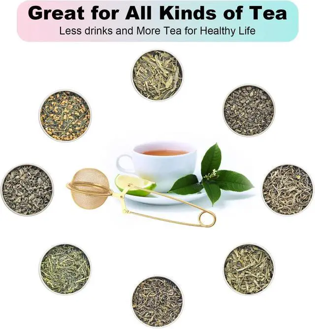 Alt view image 6 of 7 - Luckyiren Snap Tea Ball Infuser with Handle; Premium Stainless Steel Fine Mesh Screen Tea Strainer Filters Colander Cullender Sieve Infusion Steeper Maker for Loose Leaf Tea Herbs, 2 Pieces, Golden