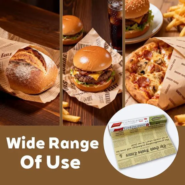 Alt view image 2 of 5 - Brown Parchment Paper Roll Newspaper Wrapping Paper Non Stick Baking Paper Food Wrapping Paper for Baking Cookies Bread Pizza Meat and Vegetables