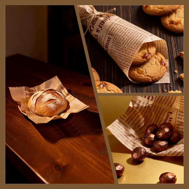 Alt view image 3 of 5 - Brown Parchment Paper Roll Newspaper Wrapping Paper Non Stick Baking Paper Food Wrapping Paper for Baking Cookies Bread Pizza Meat and Vegetables