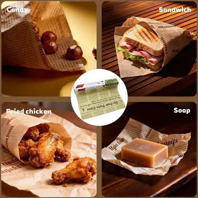 Alt view image 4 of 5 - Brown Parchment Paper Roll Newspaper Wrapping Paper Non Stick Baking Paper Food Wrapping Paper for Baking Cookies Bread Pizza Meat and Vegetables
