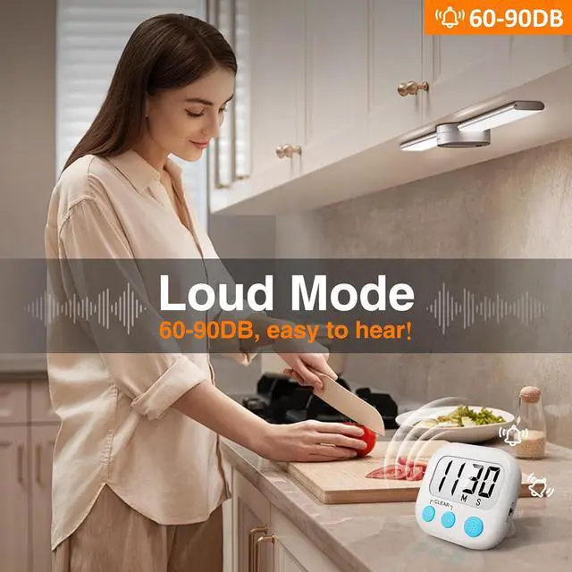 Alt view image 2 of 7 - AOUCE Digital Kitchen Timers for Cooking, Timer for Kids 2 Pack White | Big Digits, Loud Alarm, Strong Magnetic, Large Screen, Count Down/Up, Classroom Timers for Teacher Supplies