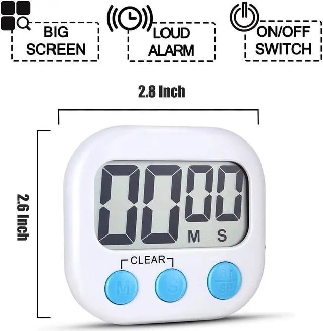 Alt view image 6 of 7 - AOUCE Digital Kitchen Timers for Cooking, Timer for Kids 2 Pack White | Big Digits, Loud Alarm, Strong Magnetic, Large Screen, Count Down/Up, Classroom Timers for Teacher Supplies