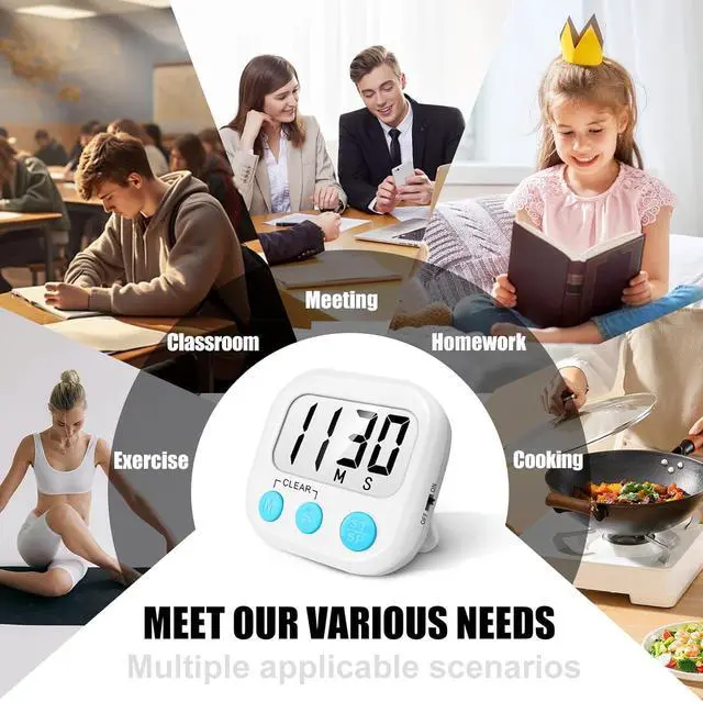 Alt view image 5 of 7 - AOUCE Digital Kitchen Timers for Cooking, Timer for Kids 2 Pack White | Big Digits, Loud Alarm, Strong Magnetic, Large Screen, Count Down/Up, Classroom Timers for Teacher Supplies