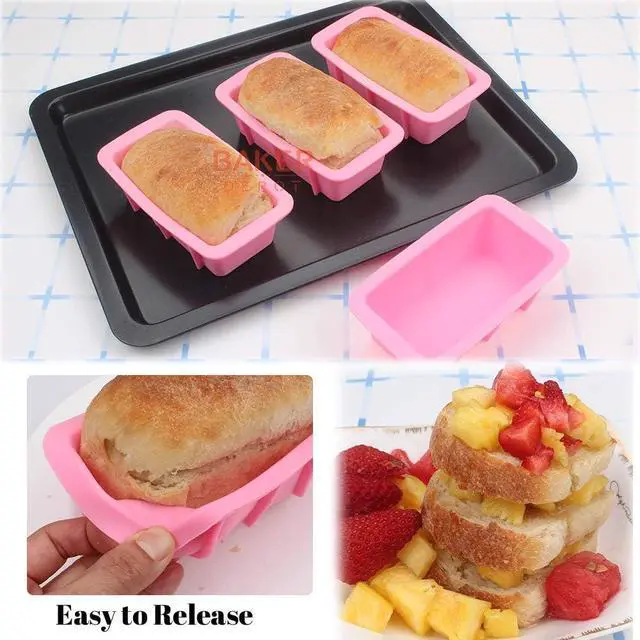 Alt view image 2 of 6 - BAKER DEPOT Silicone Mini Bread Loaf Pans for Baking Nonstick Small Toast Cake Bakeware 6.5 inch Rectangle Mould DIY Handmade Soap Set of 4