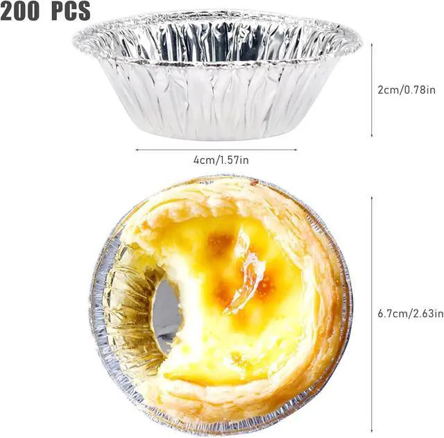 Alt view image 2 of 7 - 200 PCS Egg Tart Baking Cups, Disposable Aluminum Foil Liners for Pudding, Cupcake, Muffin, Creme Brulee Baking