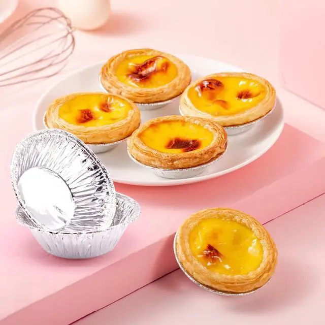 Alt view image 5 of 7 - 200 PCS Egg Tart Baking Cups, Disposable Aluminum Foil Liners for Pudding, Cupcake, Muffin, Creme Brulee Baking