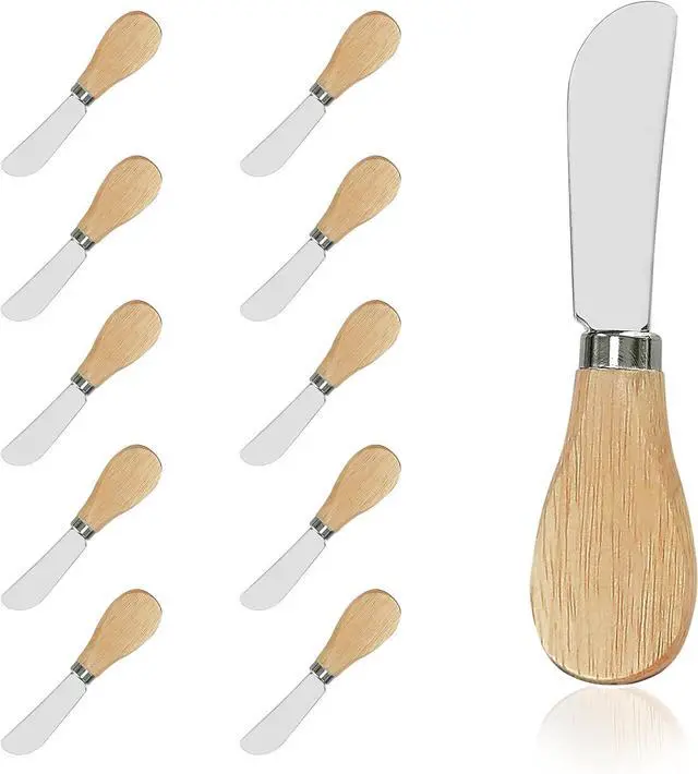 Main image of 10 Piece Small Cheese Spreader Set, Stainless Steel Butter Spreader, Mini Butter Knife Spreader with Wooden Handle for Grill Plates, Sandwiches,Cocktail Spreaders, 4.7 inch