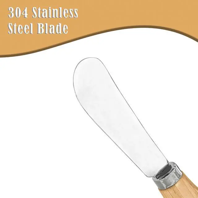 Alt view image 5 of 7 - 10 Piece Small Cheese Spreader Set, Stainless Steel Butter Spreader, Mini Butter Knife Spreader with Wooden Handle for Grill Plates, Sandwiches,Cocktail Spreaders, 4.7 inch