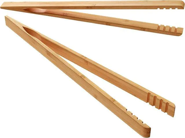 Main image of DUJEN 2 Pieces Bamboo Toast Tongs, 10.2 Inches Long Wood Toaster Tongs with Anti-slip Design, Tongs for Cooking with Cooking Oil Coating