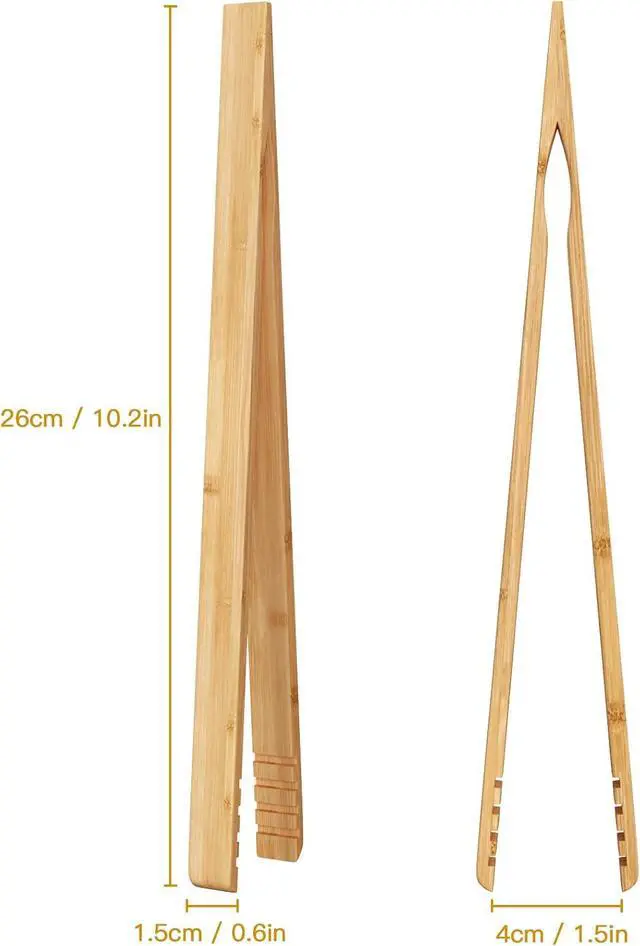 Alt view image 2 of 6 - DUJEN 2 Pieces Bamboo Toast Tongs, 10.2 Inches Long Wood Toaster Tongs with Anti-slip Design, Tongs for Cooking with Cooking Oil Coating