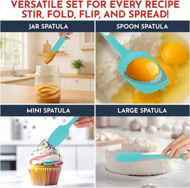 Alt view image 7 of 7 - 4-Piece Silicone Baking Spatula Set - Rubber Spatulas Silicone Heat Resistant, BPA-Free - Spatula Set for Nonstick Cookware - Baking Essentials