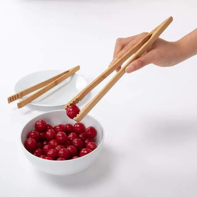 Alt view image 6 of 6 - DUJEN 2 Pieces Bamboo Toast Tongs, 10.2 Inches Long Wood Toaster Tongs with Anti-slip Design, Tongs for Cooking with Cooking Oil Coating