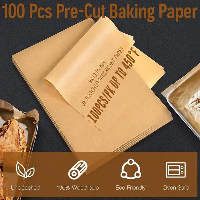 Alt view image 4 of 7 - 100Pcs Parchment Paper Sheets, 9x13 In Unbleached Parchment Paper for Baking Grilling Air Fryer and Steaming, Precut Non-Stick Parchment Baking Sheets in Quarter Size for Bread Cakes Cookies Kovpnor