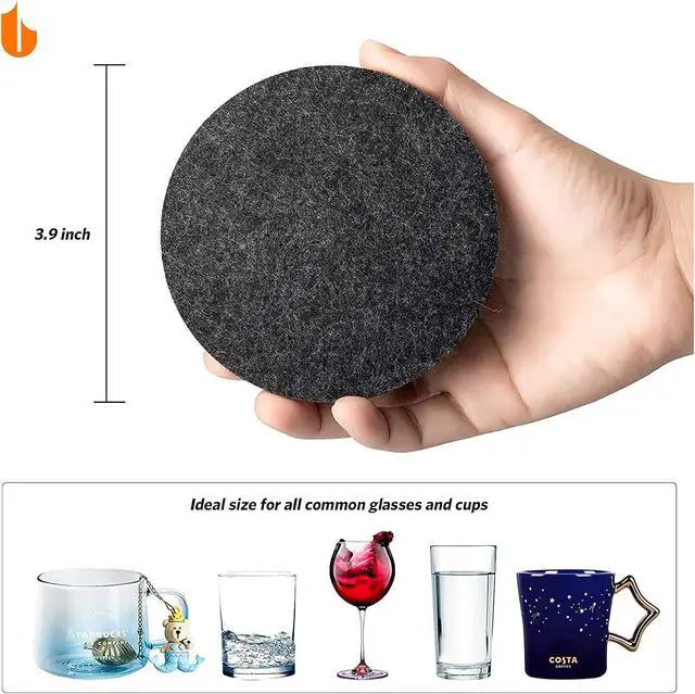 Alt view image 3 of 5 - Urbanstrive 4 PCS Coasters Absorbent Felt Coasters for Drinks Bar Home, 4 Inch (Black Round)