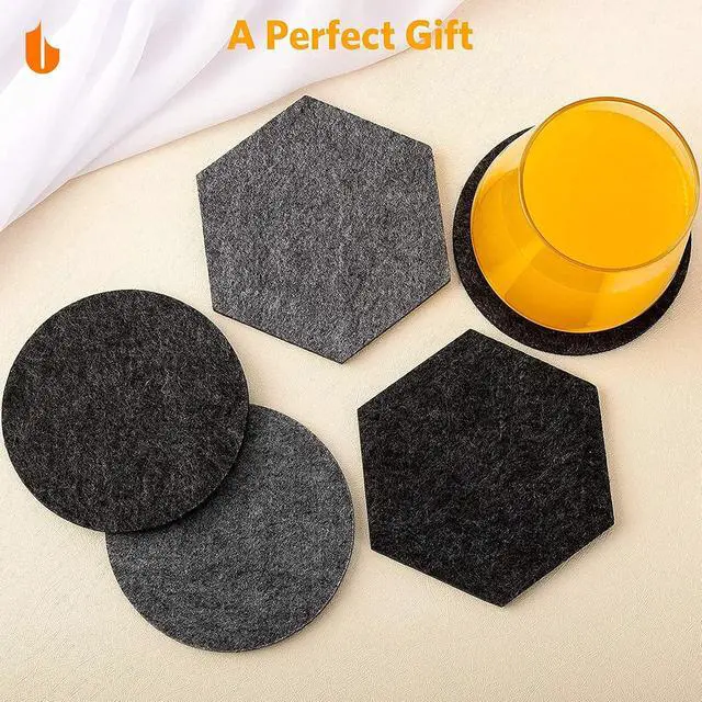Alt view image 4 of 5 - Urbanstrive 4 PCS Coasters Absorbent Felt Coasters for Drinks Bar Home, 4 Inch (Black Round)
