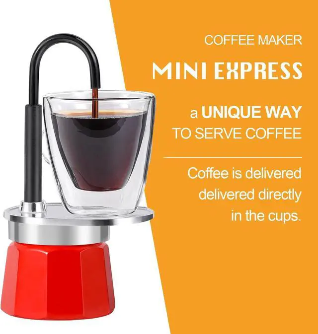 Alt view image 3 of 7 - MVPLUE-Mini Express Swiss Single Tube Moka Pot Aluminum RedMoka Set includes One Double Wall 3oz Cup,Enjoy delicious coffee in no time