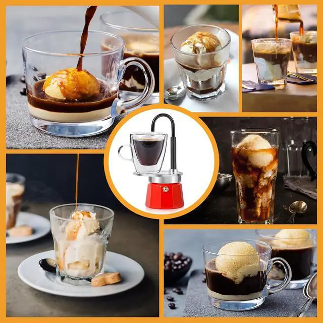 Alt view image 7 of 7 - MVPLUE-Mini Express Swiss Single Tube Moka Pot Aluminum RedMoka Set includes One Double Wall 3oz Cup,Enjoy delicious coffee in no time
