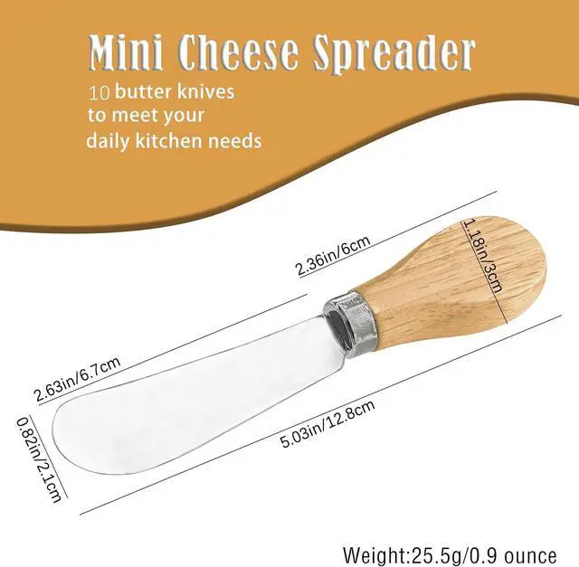 Alt view image 2 of 7 - 10 Piece Small Cheese Spreader Set, Stainless Steel Butter Spreader, Mini Butter Knife Spreader with Wooden Handle for Grill Plates, Sandwiches,Cocktail Spreaders, 4.7 inch