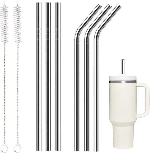 Main image of 6 Pack Stainless Steel Straw Replacement 40 oz for Stanley Tumbler3 Straight +3 Curved Reusable Metal Straws with 2 Cleaning Brush Compatible with Stanley 40oz Stanley Cup Tumbler
