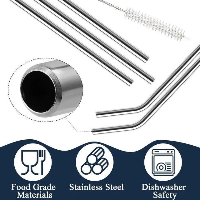 Alt view image 4 of 5 - 6 Pack Stainless Steel Straw Replacement 40 oz for Stanley Tumbler3 Straight +3 Curved Reusable Metal Straws with 2 Cleaning Brush Compatible with Stanley 40oz Stanley Cup Tumbler