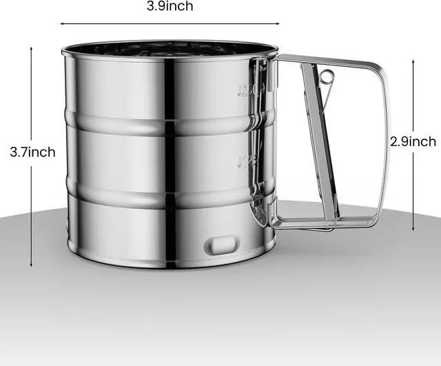 Alt view image 2 of 6 - Omesata Flour Sifter 3 Cup for Baking, Crank Sifter Sieve Baker Dusting | Professional Fine Mesh Flower Sifter, One Hand Press Quick Sifting, Stainless Steel