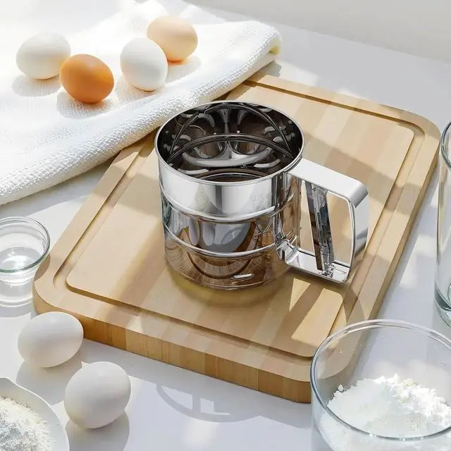 Alt view image 4 of 6 - Omesata Flour Sifter 3 Cup for Baking, Crank Sifter Sieve Baker Dusting | Professional Fine Mesh Flower Sifter, One Hand Press Quick Sifting, Stainless Steel