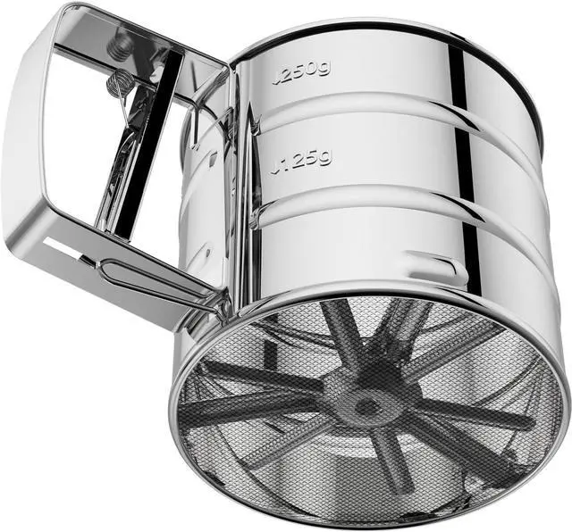 Main image of Omesata Flour Sifter 3 Cup for Baking, Crank Sifter Sieve Baker Dusting | Professional Fine Mesh Flower Sifter, One Hand Press Quick Sifting, Stainless Steel