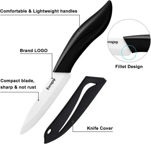 Alt view image 2 of 7 - Eocogup Ceramic Knife 4", Sharp Paring Knife with Large ABS Handle, Black | Ultra sharp ceramic paring knife for fruit & vegetable prep, durable food grade blade, comfortable large grip, easy to clean